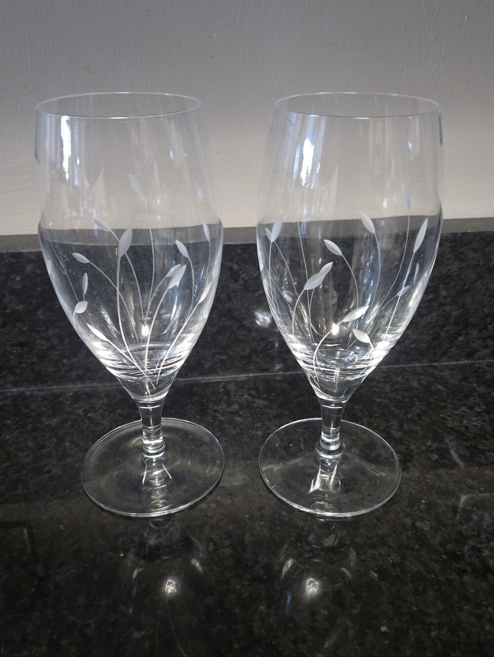 Princess House Clear Etched Floral Stemware Pair